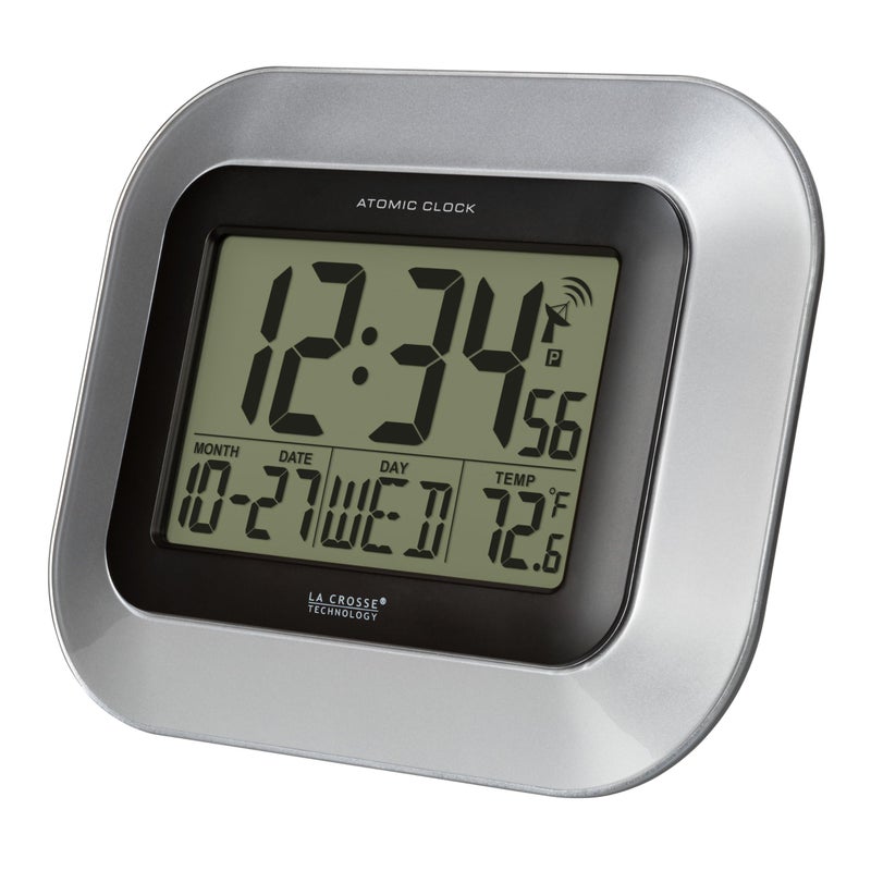 La Crosse Technology WT-8005U-S Atomic Digital Wall Clock with Indoor Temperature, Silver - Image 3